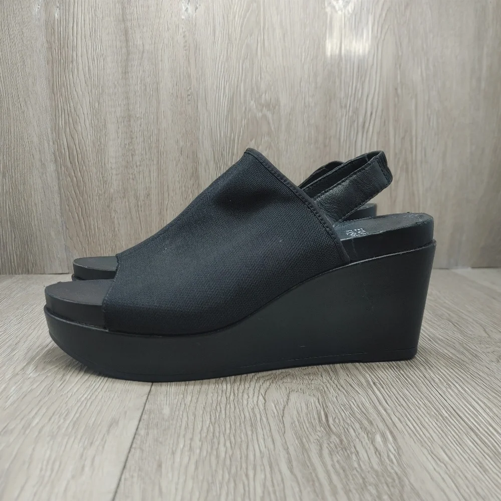 Eileen‎ Fisher Sandal Platform Comfort Stretch Port Open Toe Wedge 6 black